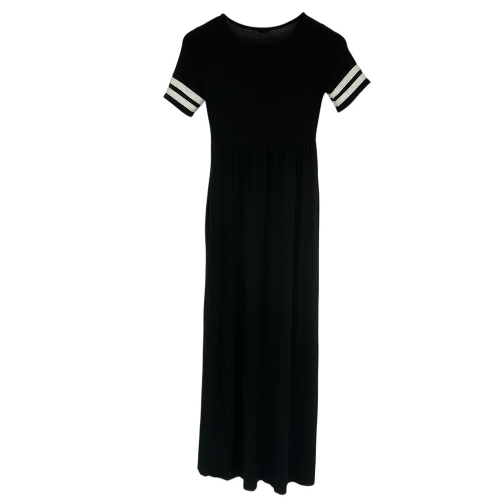 Emberley knit black maxi dress with white striped short sleeves, sz XS - Picture 2 of 8